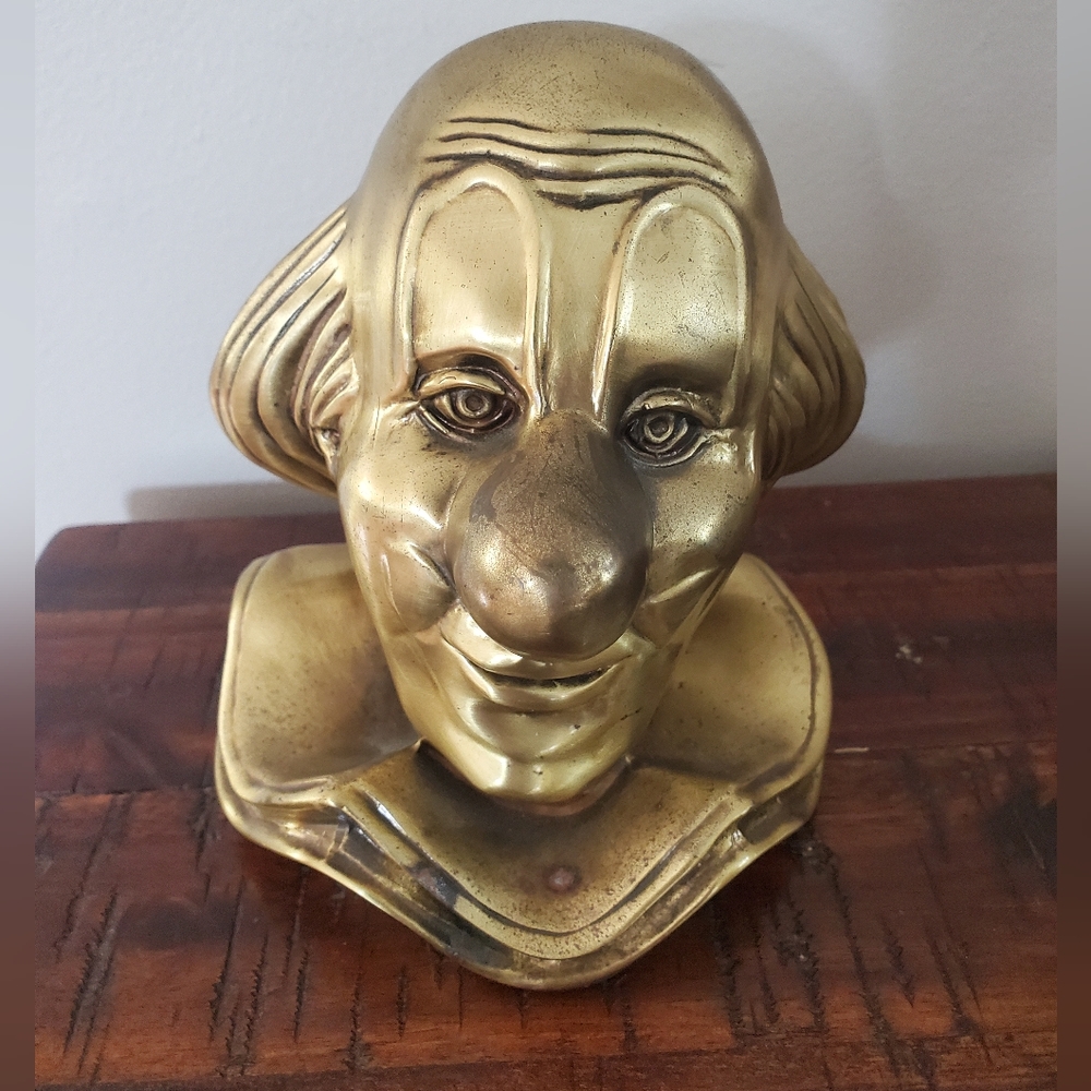 Vintage PM Craftsman Brass Clown Book End/ Door Stop